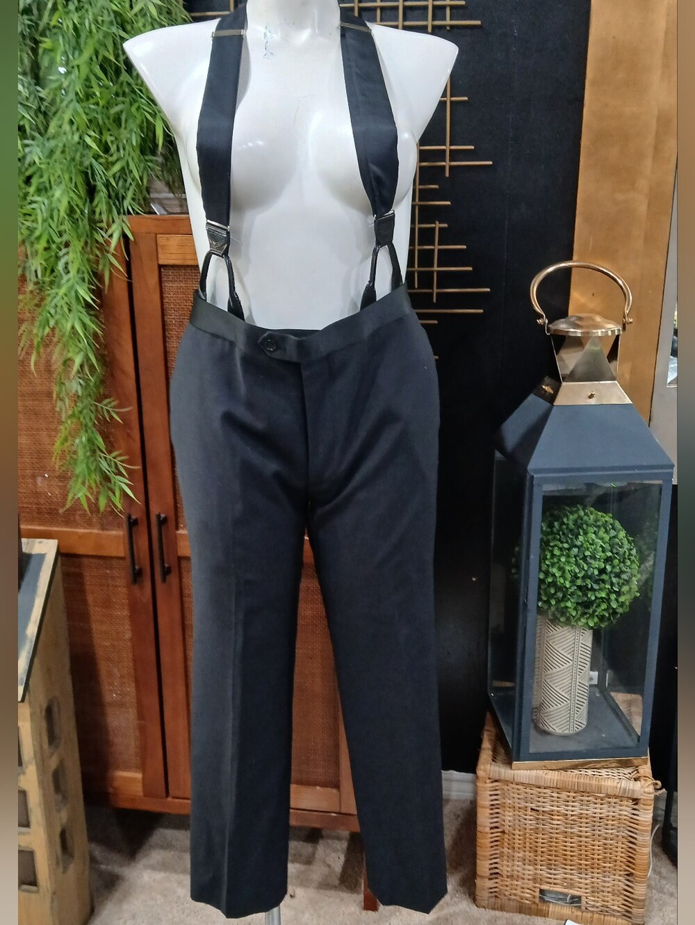 Pronto Uomo Black Tuxedo Trousers with Silk Suspenders 37x28